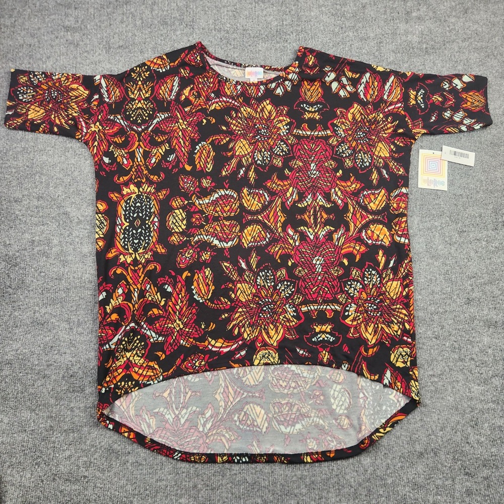 LuLaRoe Irma Tunic Top Womens Medium NWT Black Red Orange Floral High Low Hem